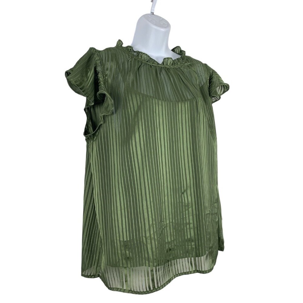 Ophelia Roe Striped Ruffle Sleeve Green Blouse With Cami Top Size Large - Picture 3 of 11